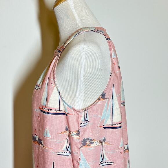 St Tropez West, Sailboat Print Halter Style Neckline 100% Linen Sleeveless Dress - Picture 5 of 11